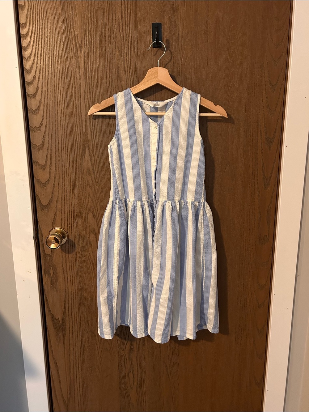 H&M Blue and White Vertical Stripe Sleeveless Dress